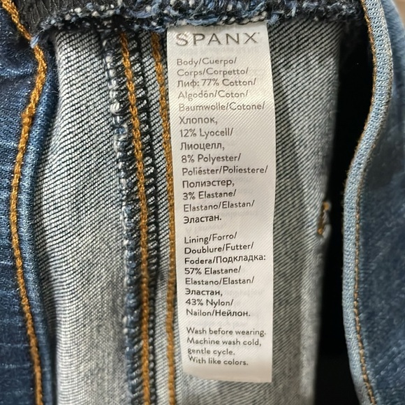SPANX Distressed Denim Jegging Jeans Leggings Pants Shapewear Raw Hem Medium - Picture 9 of 15
